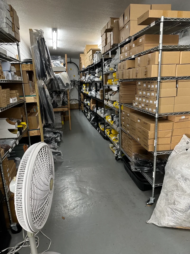 Warehouse aisle with stocked parts